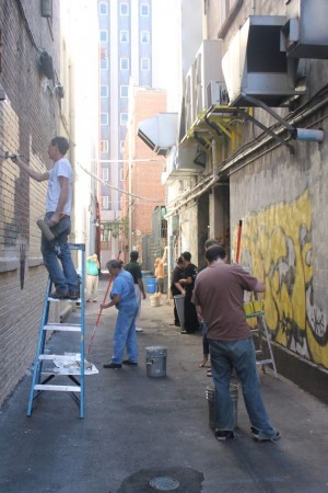 Prepping the walls, Artist Alley Revamp Project, Strong Alley, Knoxville, November 2012