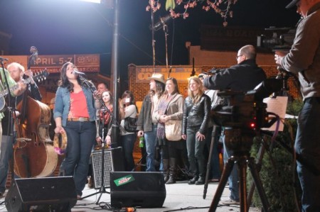 Cameramen and Trisha Gene Brady, Black Lillies CMT Video Shoot, Old City, Knoxville, April 2013