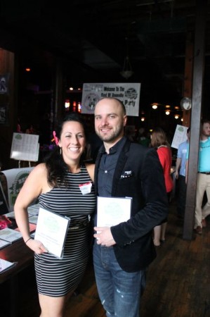 Amie Snyder and Aaron Thompson of Sapphire hold their awards, Metropulse Best of Knoxville Party, Barley's Knoxville, May 2013