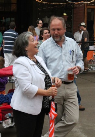 Mayor Rogero and Jack Neely at the Bob Dylan Birthday Bash, Market Square, Knoxville, June 2013