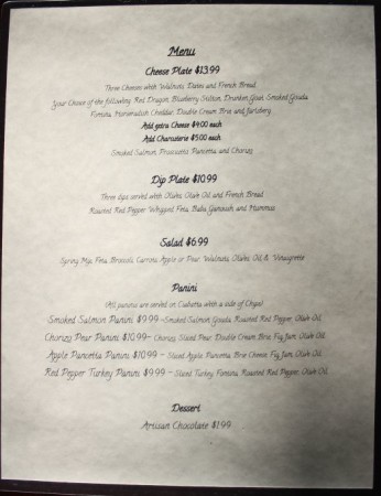 Menu at Coffee and Chocolate's Second Location, 416 W. Clinch Avenue, Knoxville, June 2013