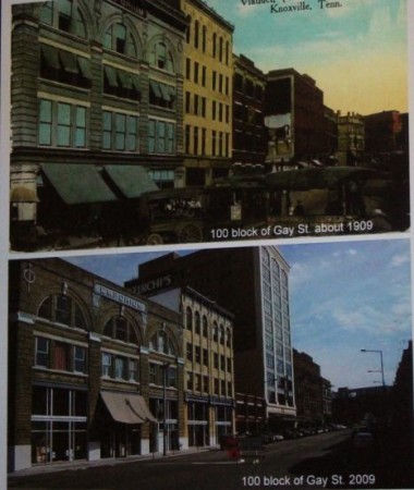 100 Block of Gay Street, Knoxville, 1909 and 2009