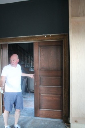 Brian Pittman with original pocket doors, Mary Boyce Temple House, Knoxville, July 2013