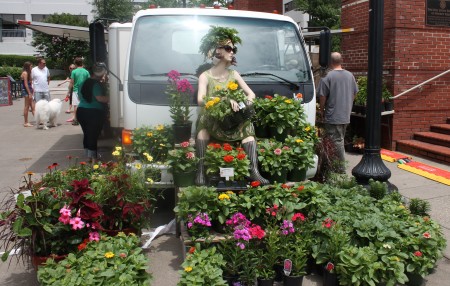Gregory's Greenhouse Mannequin with his flowers, Farmers' Market, Knoxville, July 2013