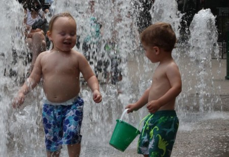Jaunty Knoxville Boys in the Fountain, Market Square, Knoxville, July 2013