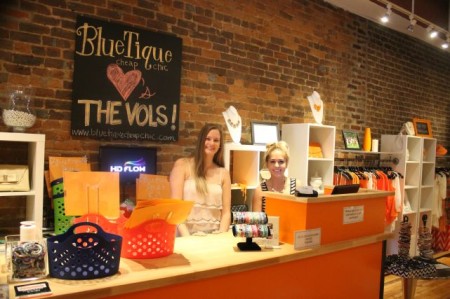 Rachel Turner and Emma Gill behind the counter at Bluetique, 31 Market Square, Knoxville, August 2013
