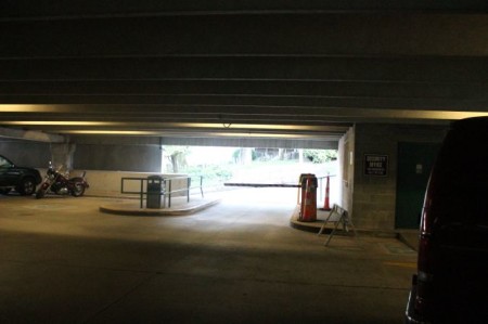 Exit onto Clinch Avenue from the State Street Garage, Knoxville, September 2013
