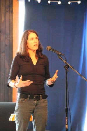 Karen Skolfield recites poetry at Preservation Pub, Knoxville, October 2013