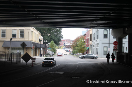 View South on Gay Street Under the Overpass, Knoxville, October 2013