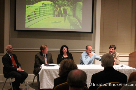 Joe Petre, Kim Henry, Tim Hill, Mark Heinz on a Panel at the Downtown Summit, East Tennessee History Center, Knoxville, November 2013