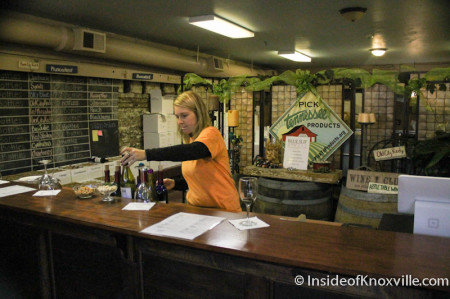 Ashley serves samples at Blue Slip Winery, Jackson Avenue, Knoxville, January 2013
