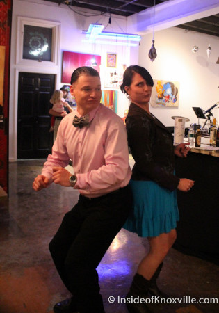Nathaniel and Carrie busting a move, Art and Jazz for the Cure with Paulk and Company, 510 Williams Street, Knoxville, February 2014