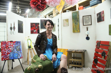 Carrie Hamilton and her art, Art and Jazz for the Cure with Paulk and Company, 510 Williams Street, Knoxville, February 2014