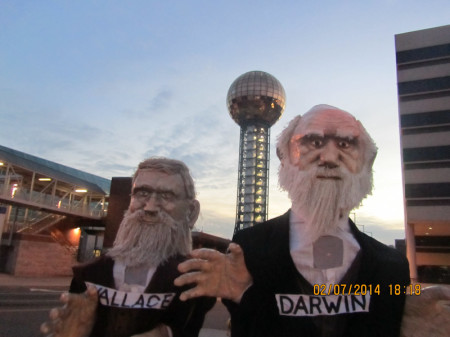 Wallace and Darwin in front of the Sunsphere.