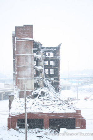 Remnants of the McClung Warehouses, Knoxville in the Snow, February 13, 2014