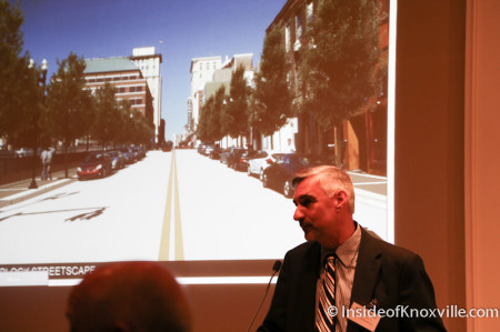 Rick Emmett takes questions regarding the 700 Block of Gay Street, Streetscape Plan, Knoxville, April 2014