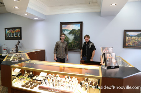 Blake and Robert Tino, Rick Terry's Jeweler's, First Friday, Knoxville, April 2014