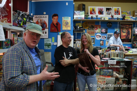 John waxes eloquent while Jay and Sara share a laugh, Raven Records, Record Store Day, Knoxville, April 2014