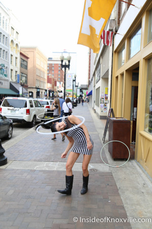 Hooping outside Sky Bar, Gay Street, Knoxville, May 2014