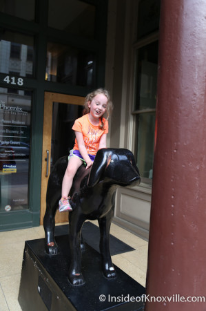 Urban Girl Rides the Art Dog outside the Phoenix Building, Knoxville, Spring 2014