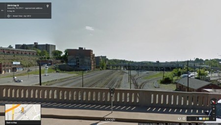 Current View of the Railyard from Gay Street, Knoxville, July 2014