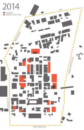 Density Diagram with Parking Garages, Knoxville, 2013