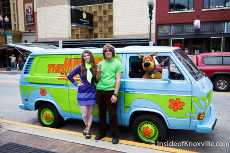Shaggy (Justin Webb) and Daphne with the Mystery Machine, Zombie Walk, Knoxville, October 2014