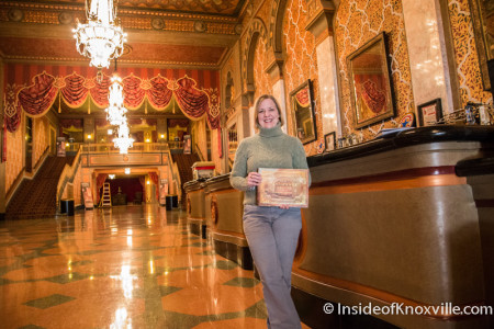 Director Becky Hancock with the new written history of the Tennessee Theatre