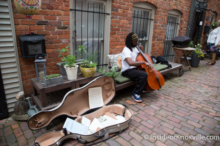 City People Home Tour, Jeremiah plays Cello in the Kendrick Place Courtyard (Mews), Knoxville, May 2015