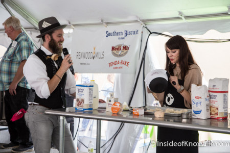 Brent Thompson keeps the Baking Contest Moving Along, International Biscuit Festival, Knoxville, May 2015