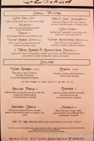 New Menu at Knoxville Uncorked, 20 Market Square, Knoxville, July 2015