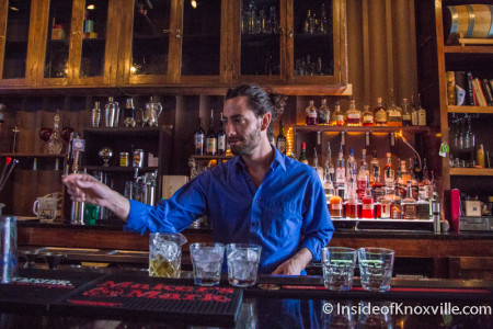 Chris Williams Mixing the Drinks, Armada, 116 S. Central Street, Knoxville, August 2015