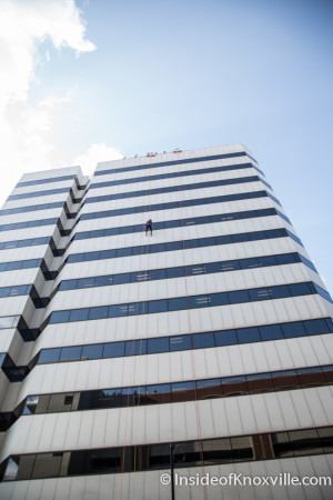 Over the Edge, Rappelling the Langley Bldg for Restoration House, Knoxville, August 2015