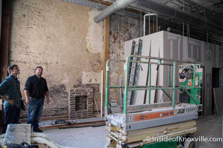 Ben Austin and Bill Angelos survey construction for Cholo Taqueria, 312 S. Gay Street, Knoxville, October 2015