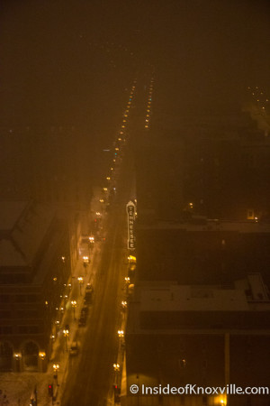 View of Gay Street on a Snowy Night from Club LeConte, Knoxville, January 2016