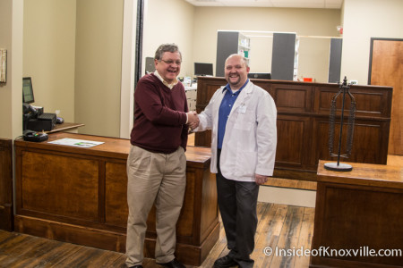 Owner Ron Sherrill and Pharmacist Charlie Southerland, Phoenix Pharmacy, 418 S. Gay Street, Knoxville, February 2016