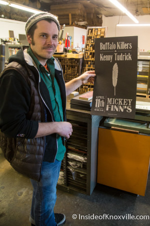 Bryan Baker, Founder, Striped Light Letter Press Print Shop, 107 Bearden Place, Knoxville, February 2016