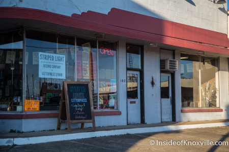 Striped Light Letter Press Print Shop, 107 Bearden Place, Knoxville, February 2016