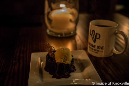 Ancho Chile Chocolate Cake with Vanilla Cremeux and Almond Brittle, Lonesome Dove, 100 N. Central St., Knoxville, June 2016