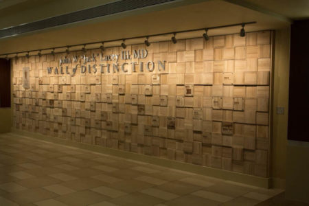 timeline donor wall we created, produced, and installed at UTMC center