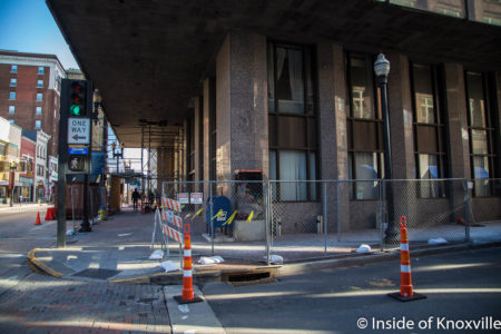 Construction at the Conley Building, Union and Gay, Knoxville, January 2018