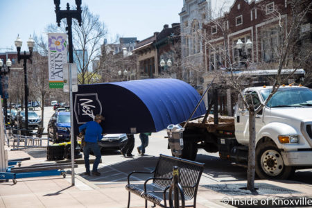 Nest Awning is Removed, 108 S. Gay Street, Knoxville, April 2018