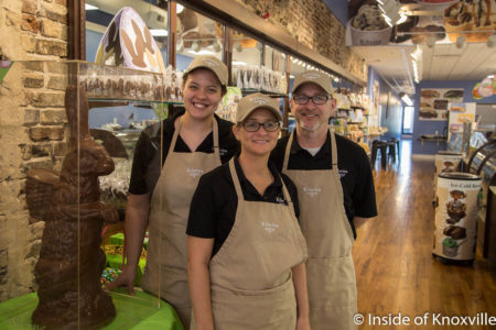 Manager Phoebe Spooner, Owners Matt and Christie Moore, Kilwins, 408 South Gay Street, Knoxville, March 2018